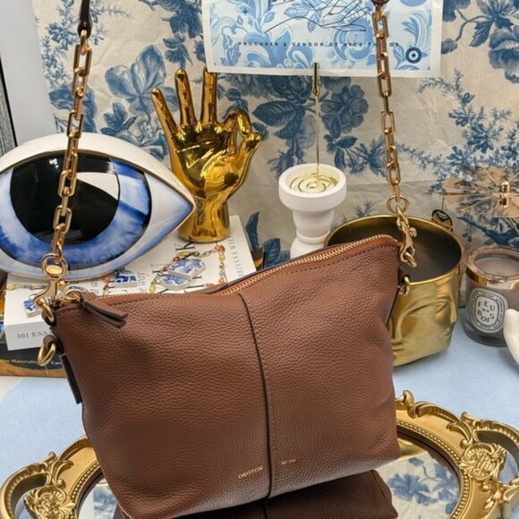 🆕 OROTON 🧿 NWOT Lily Zip Top Leather Crossbody, Brown *MISSING TOP STRAP* - Picture 3 of 15